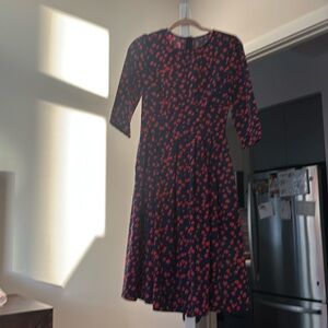 blue and red flowered dress